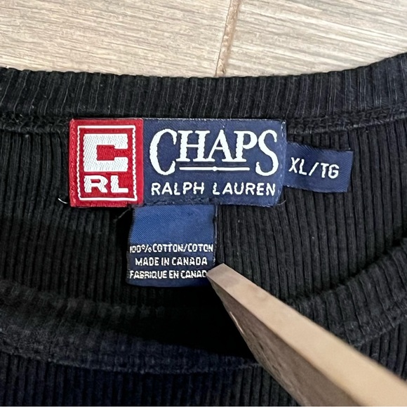 VTG Chaps Ralph Lauren Ribbed Tee Men’s Xl Black 90s Classiccore Shirt - Picture 3 of 7